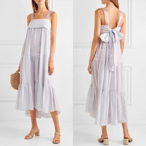 ULLA JOHNSON Bess Pinstripe Tiered Midi Dress in Porcelain White